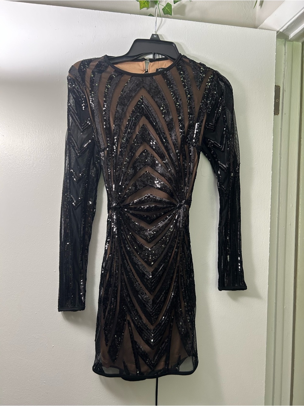 Fashion Nova Black Sequin Long-Sleeve Mesh Cocktail Dress